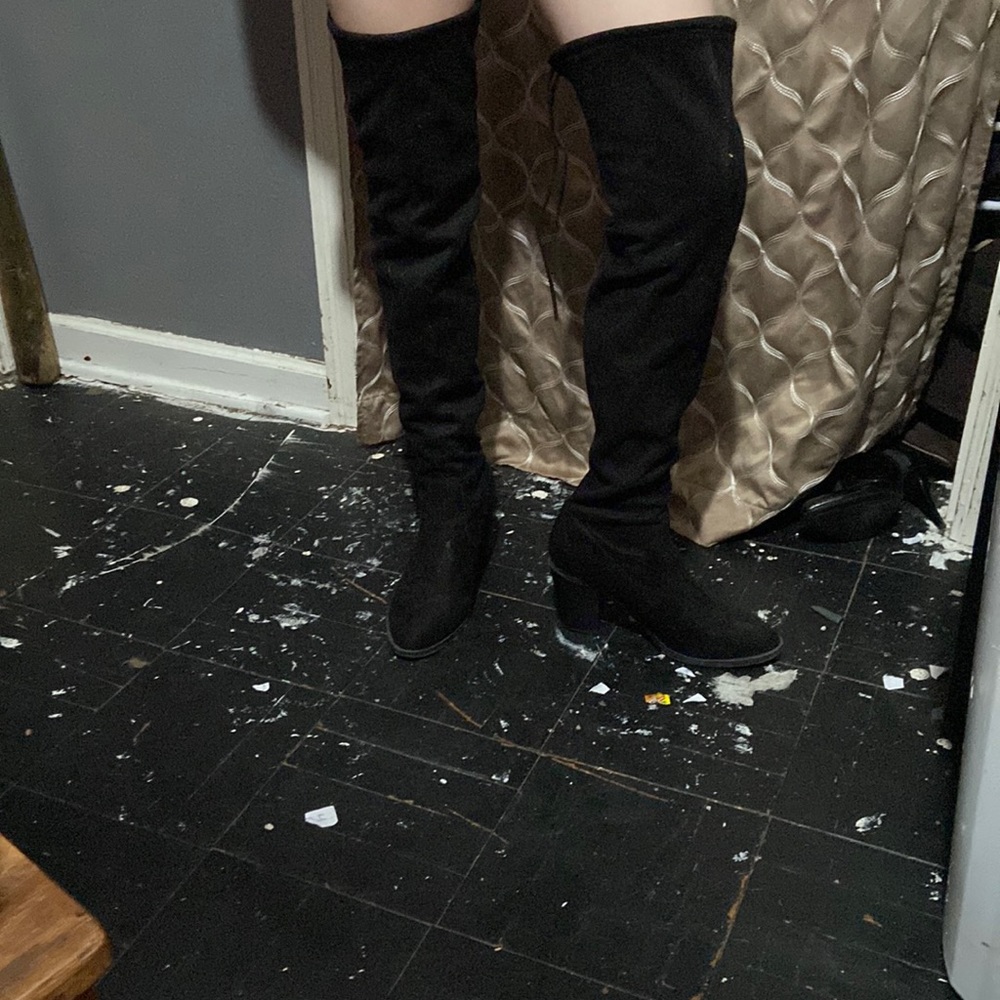 Black suede thigh high boots size 10